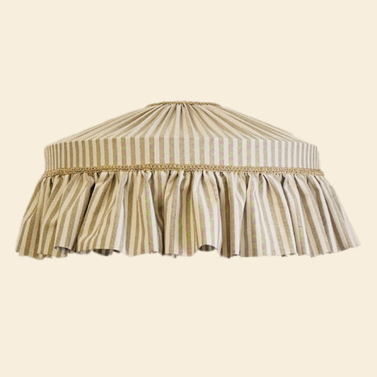 Handmade Ruffle  Beige  Striped Cotton Lampshade