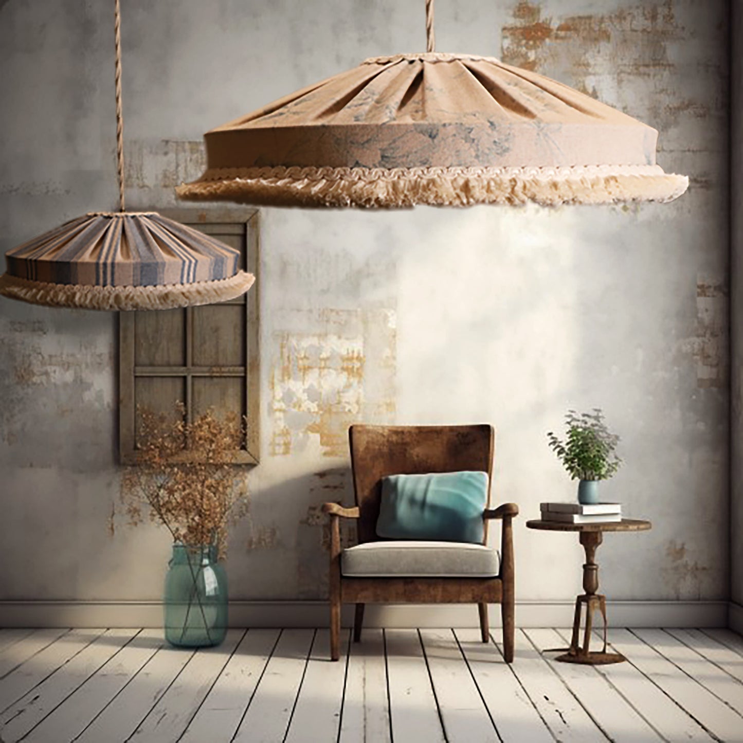 Blue stripe lampshade for table of ceiling light - MariaMarabellashadesue 