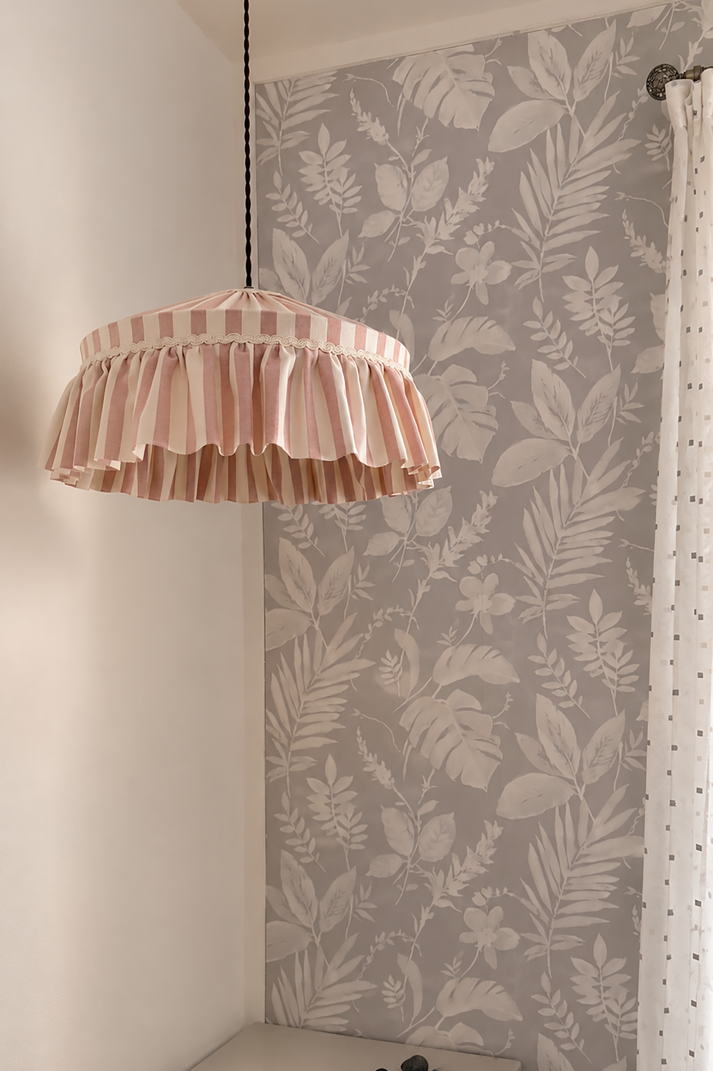 Ruffle lampshade dusty pink stripes