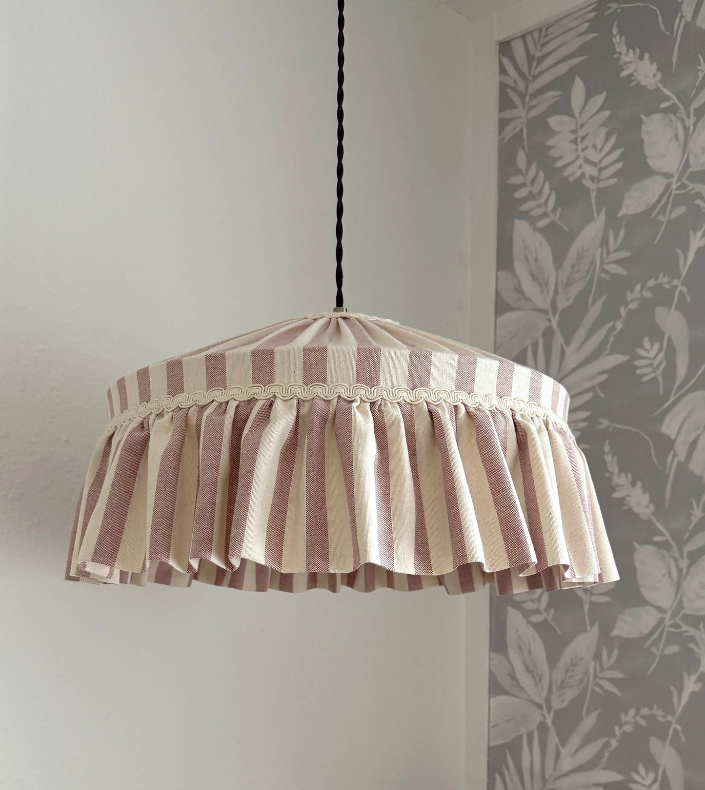 Ruffle lampshade dusty pink stripes