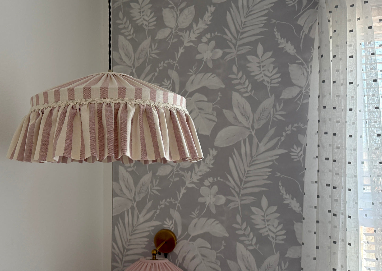 Ruffle lampshade dusty pink stripes
