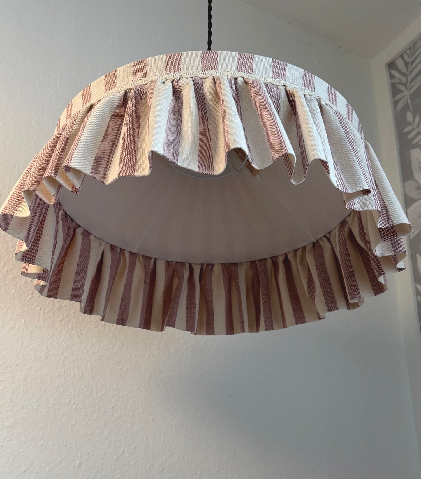 Ruffle lampshade dusty pink stripes