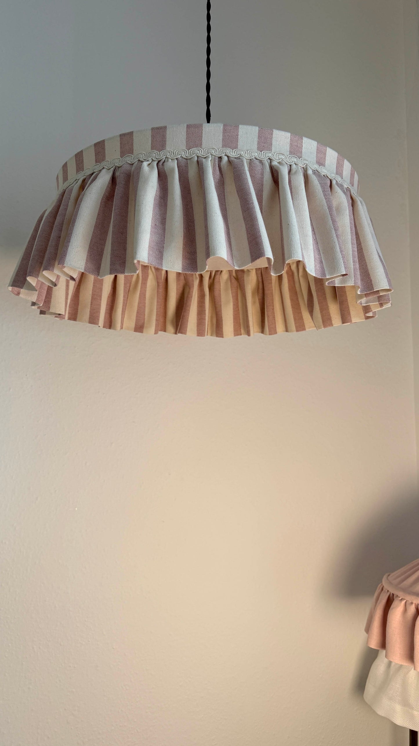 Ruffle lampshade dusty pink stripes