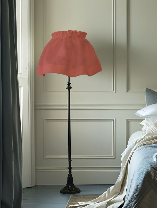 Removable Coral Linen Skirt Ruffled Lampshade | Handmade English Cottage Style Lighting