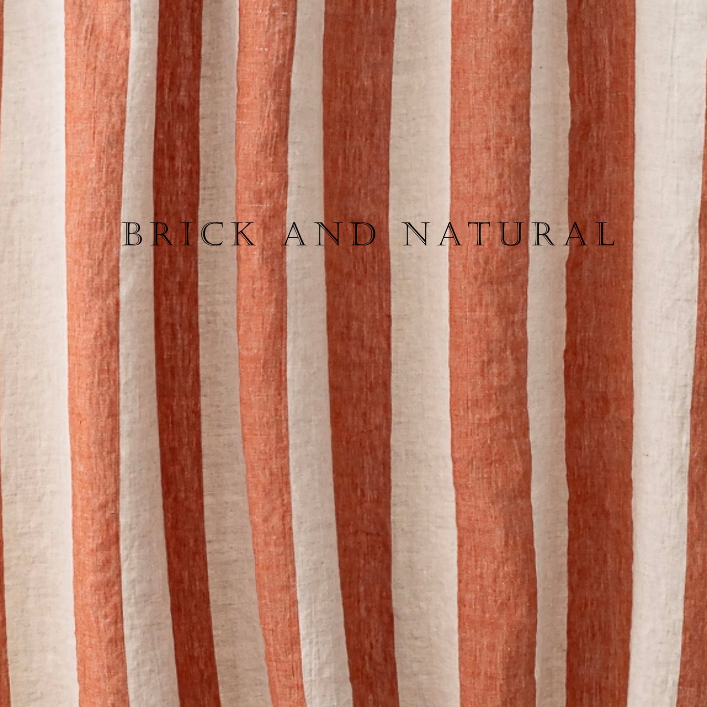 Striped fabric with brick red and beige colors and 'BRICK AND NATURAL' text.