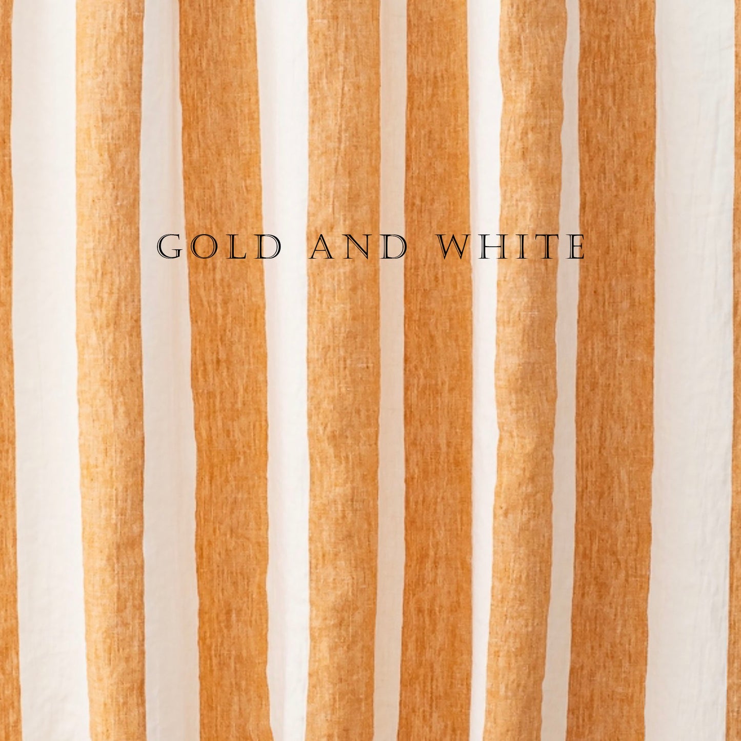 Striped fabric with gold and white vertical stripes on a plain background