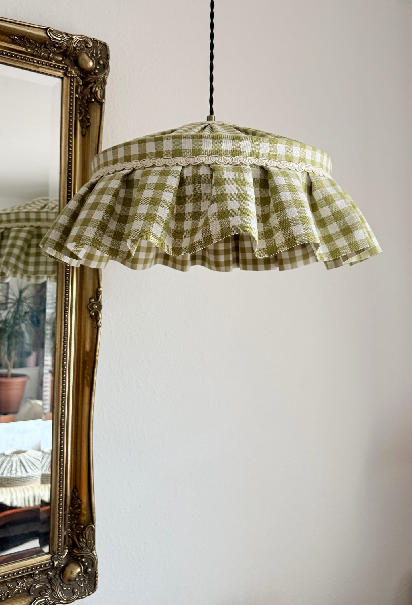 Green Gingham Ruffled Cotton Lampshade