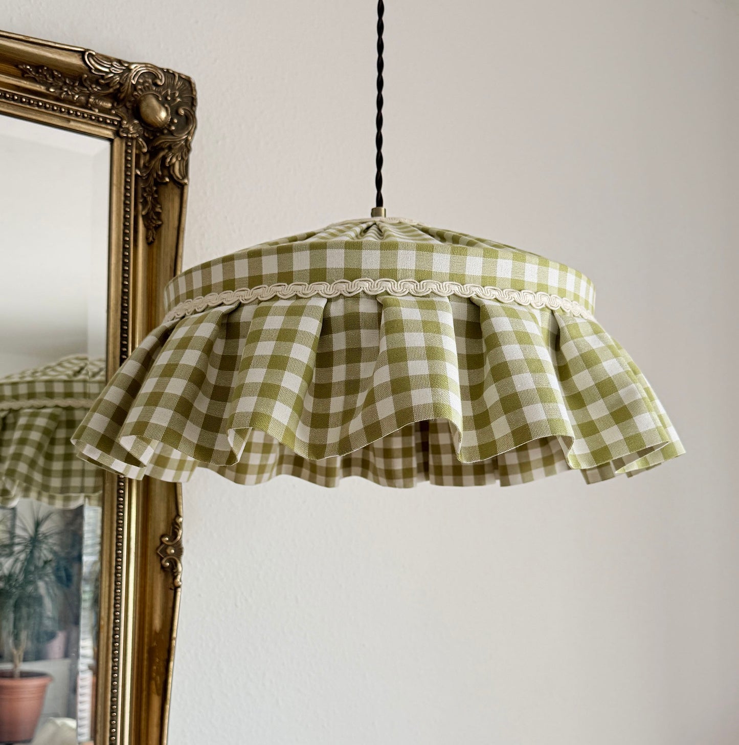 Green Gingham Ruffled Cotton Lampshade
