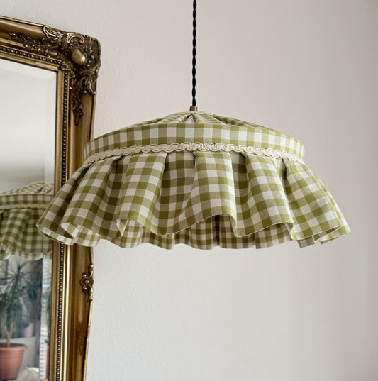Green Gingham Ruffled Cotton Lampshade