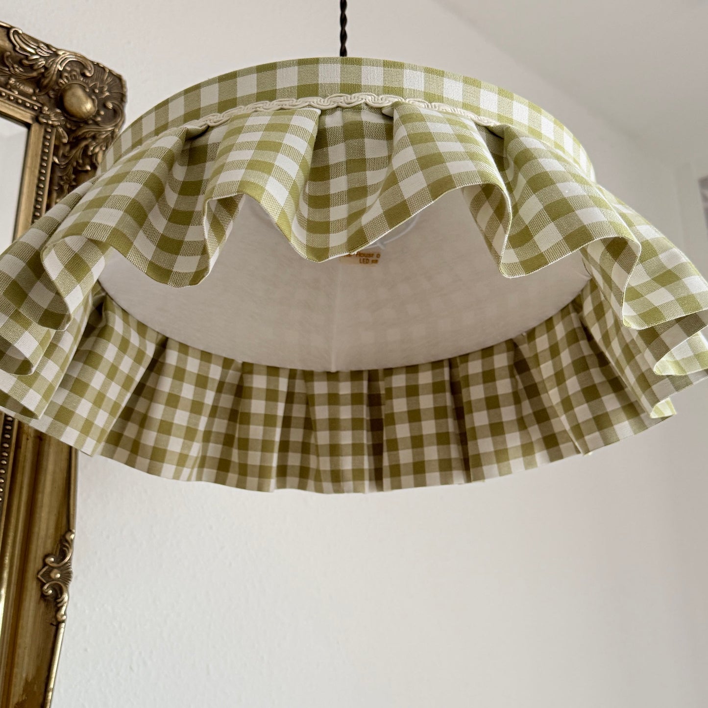 Green Gingham Ruffled Cotton Lampshade