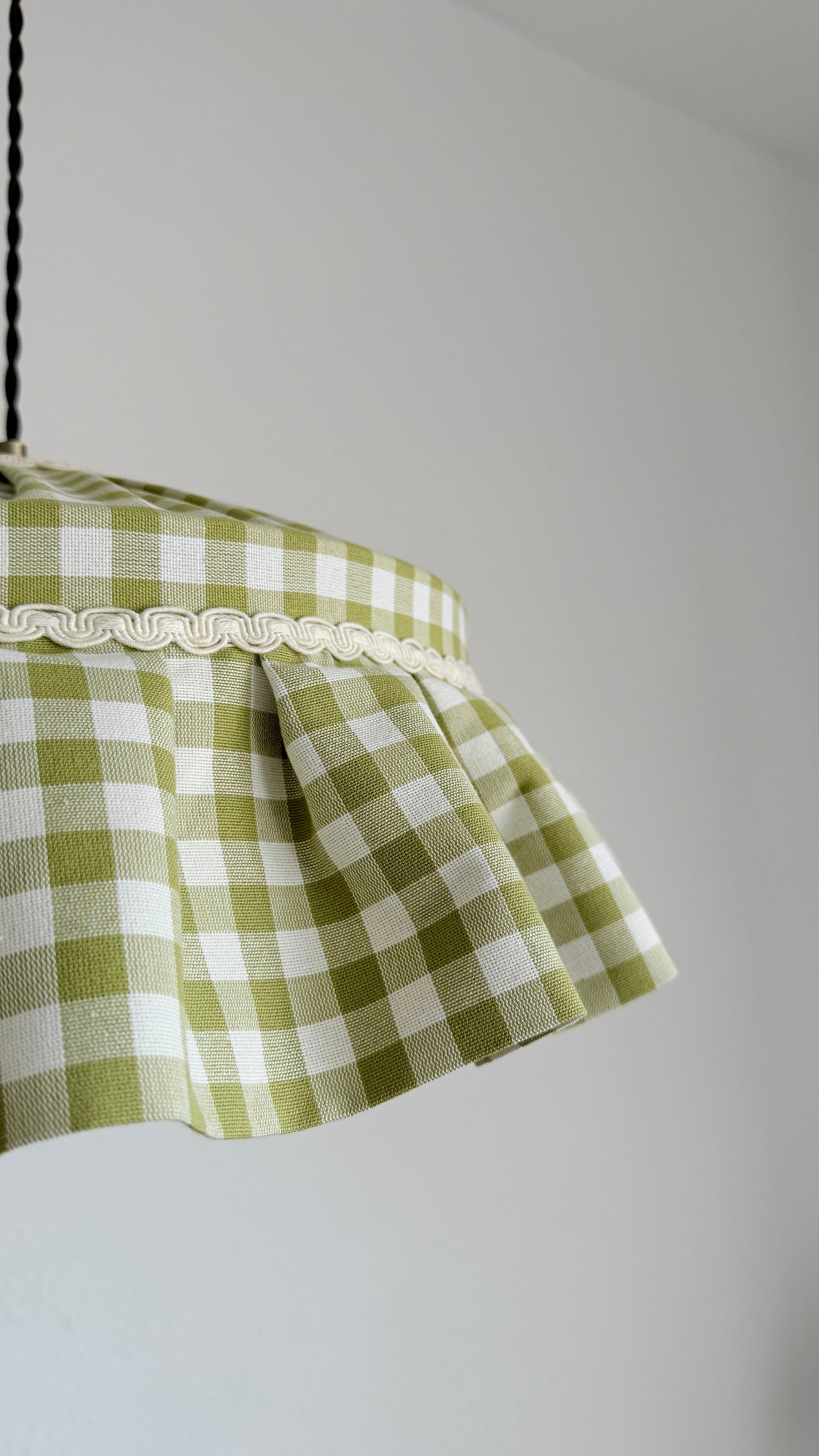 Green Gingham Ruffled Cotton Lampshade