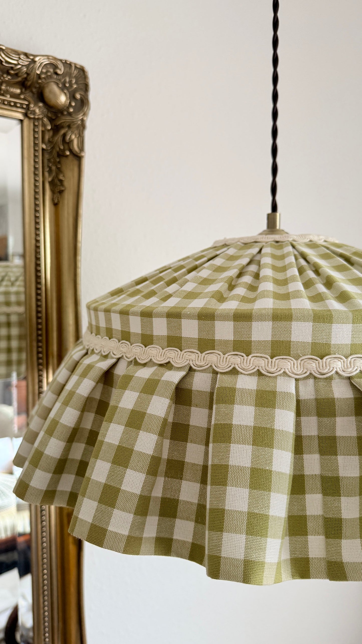 Green Gingham Ruffled Cotton Lampshade