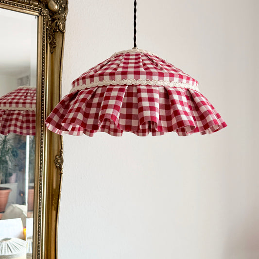 Red Gingham Ruffled Cotton Lampshade