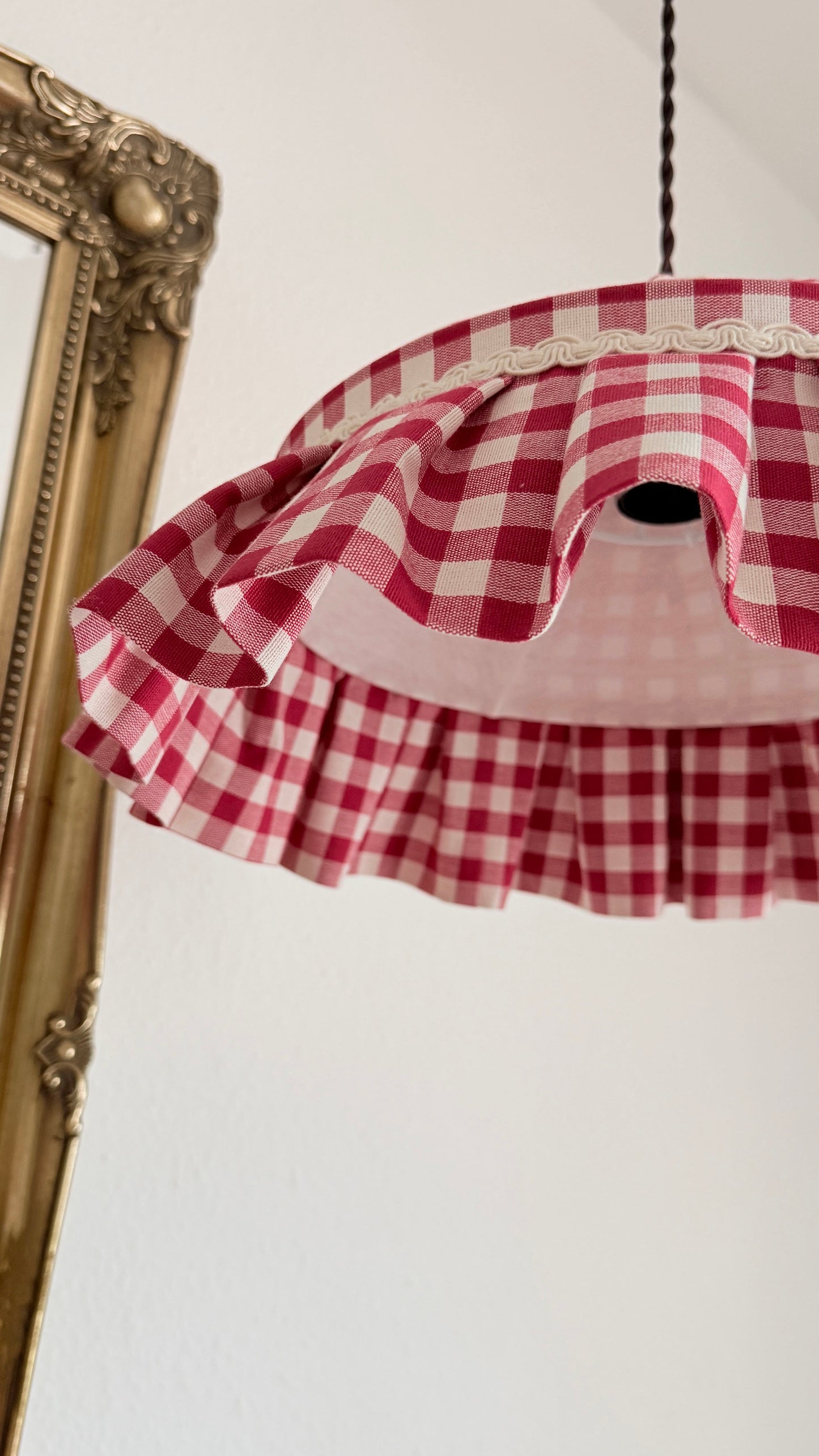 Red Gingham Ruffled Cotton Lampshade