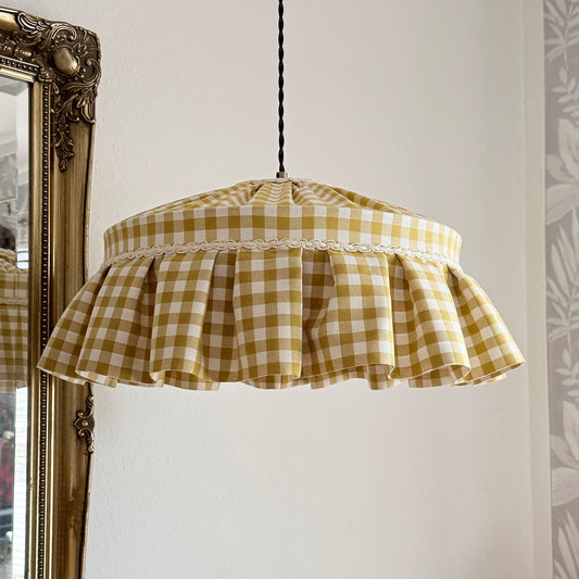 Yellow Gingham Ruffled Cotton Lampshade