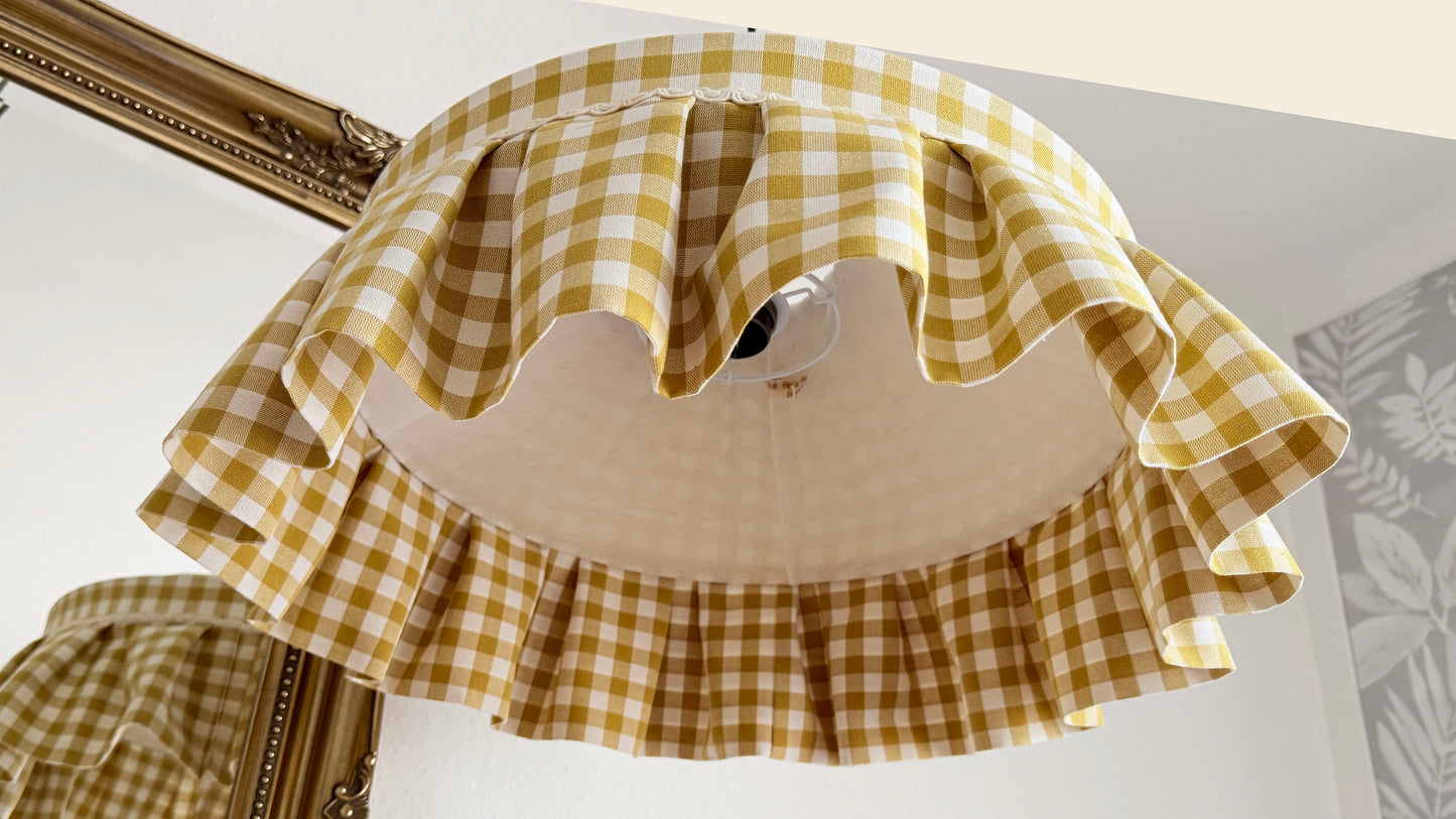 Yellow Gingham Ruffled Cotton Lampshade
