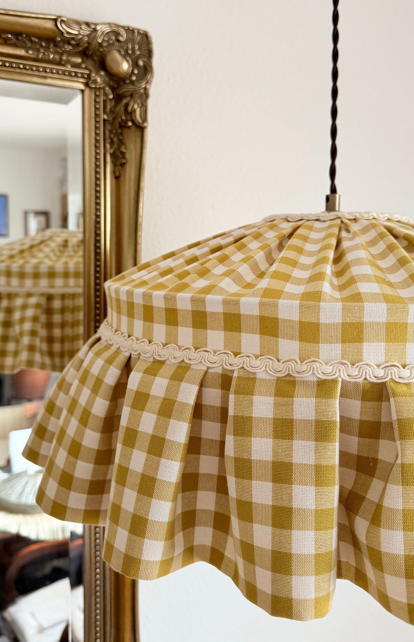 Yellow Gingham Ruffled Cotton Lampshade