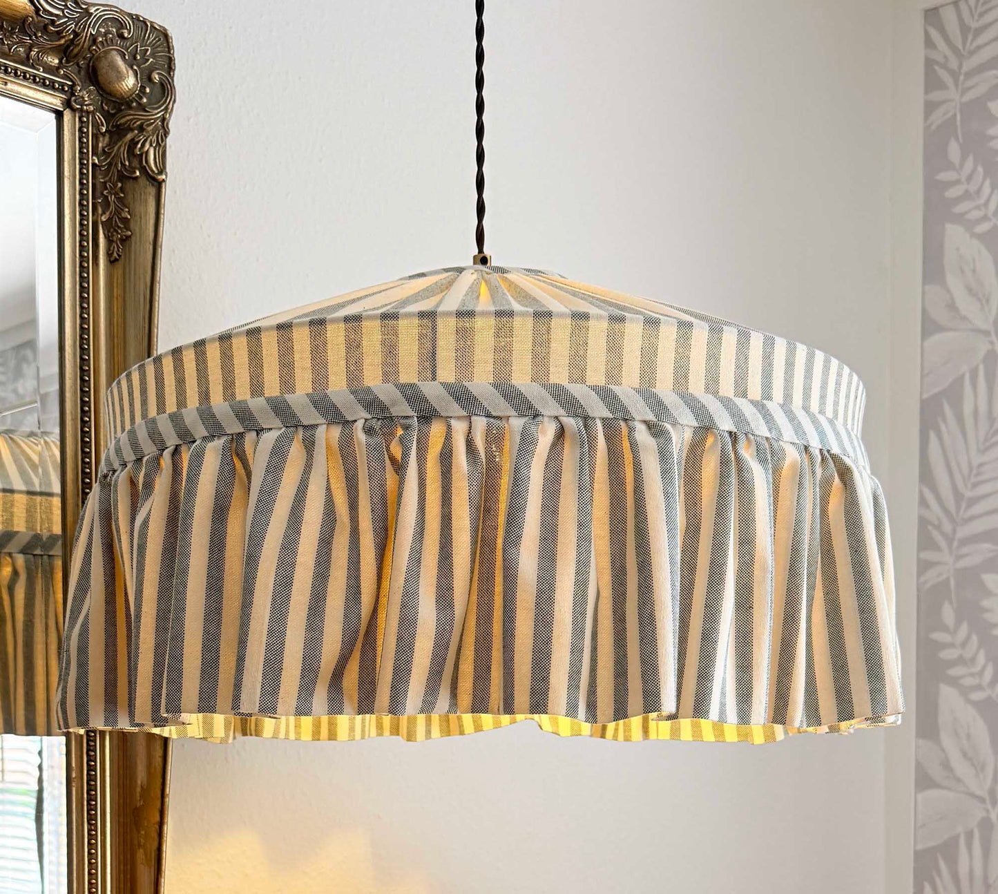 Ruffle Green Striped Cotton Lampshade