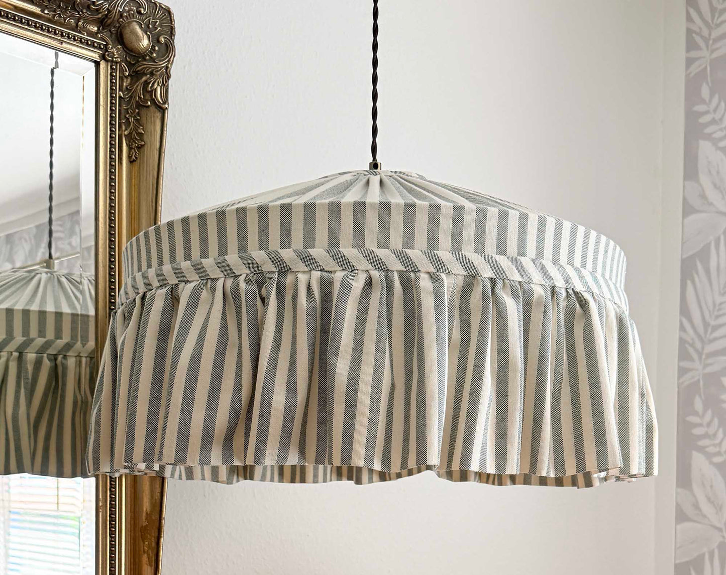 Ruffle Green Striped Cotton Lampshade
