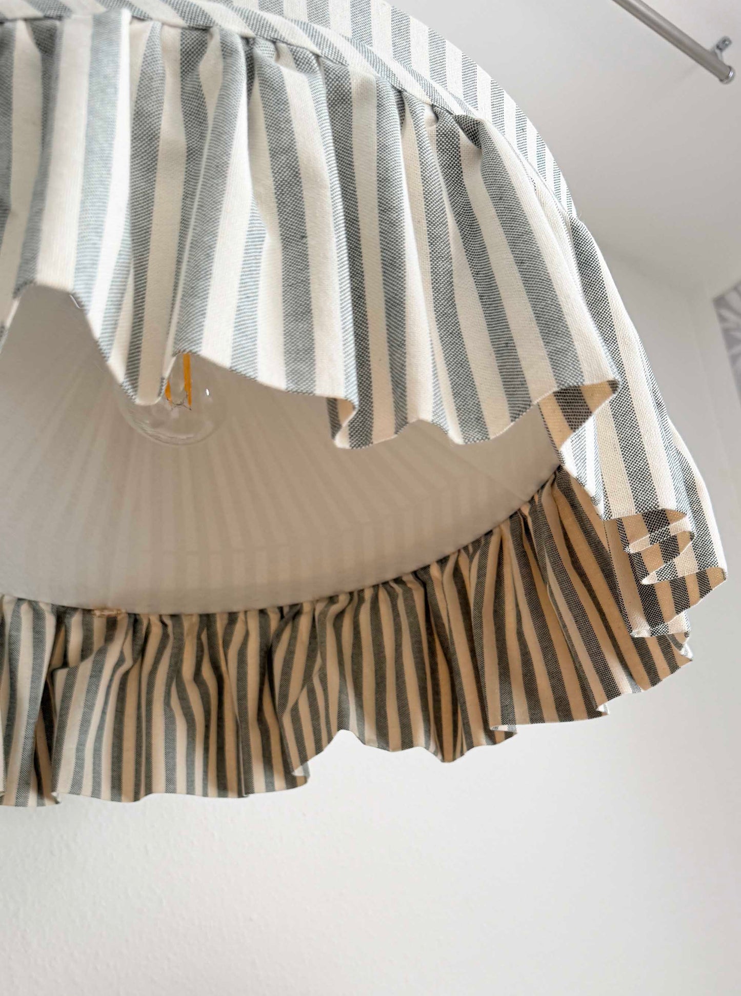 Ruffle Green Striped Cotton Lampshade
