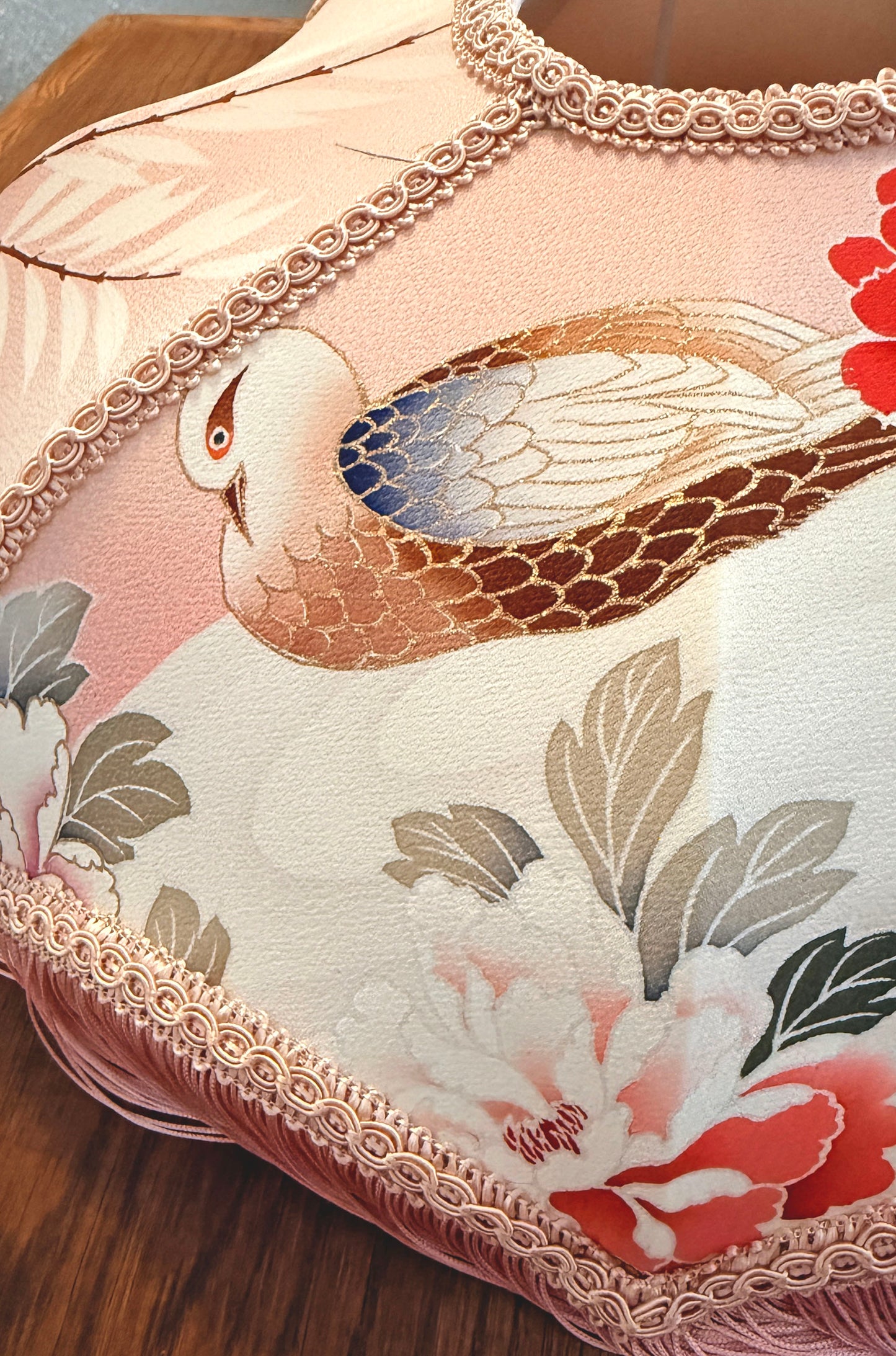 Japanese silk fringed lampshade close-up look. The House of Soft Light