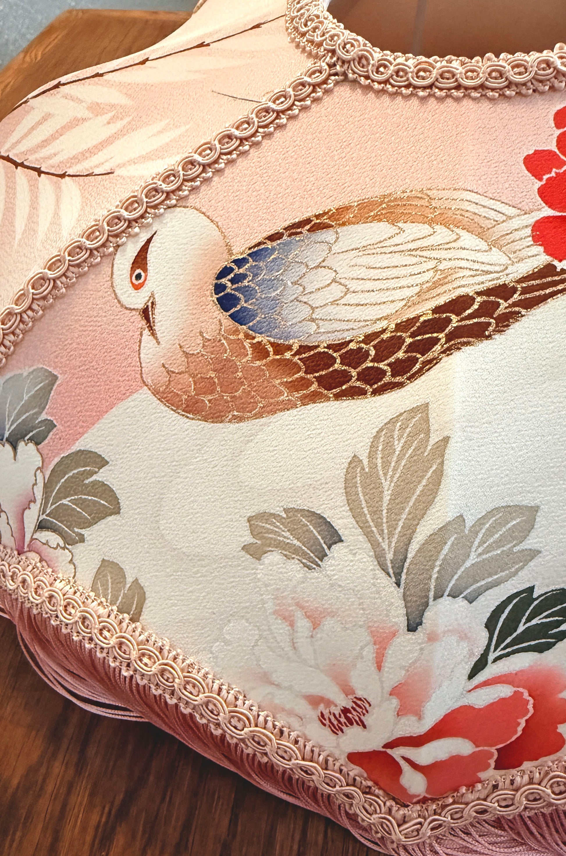 Japanese silk fringed lampshade close-up look. The House of Soft Light