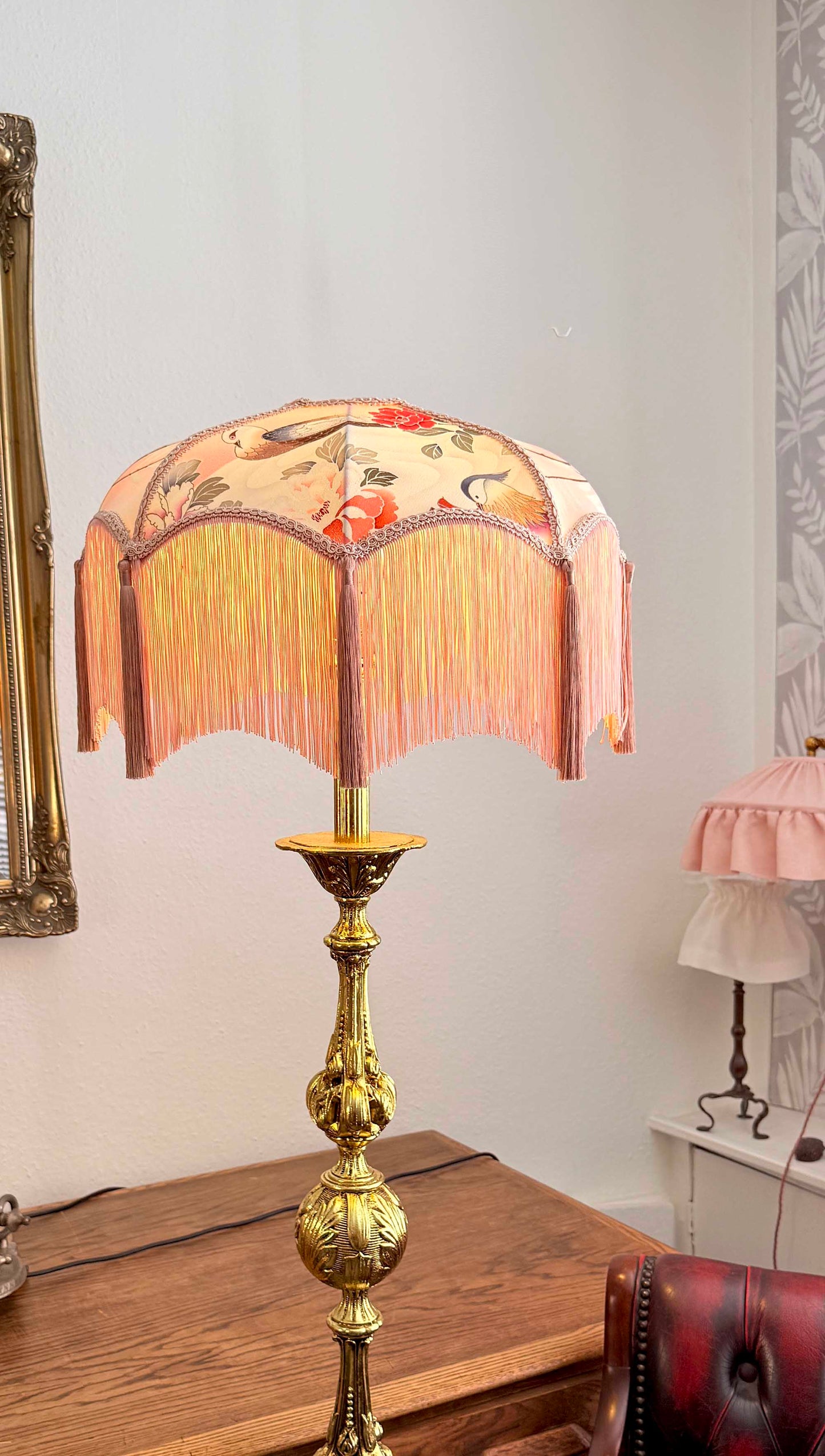 Petal Reverie – Handmade Japanese Kimono Silk Lampshade with Soft Fringe