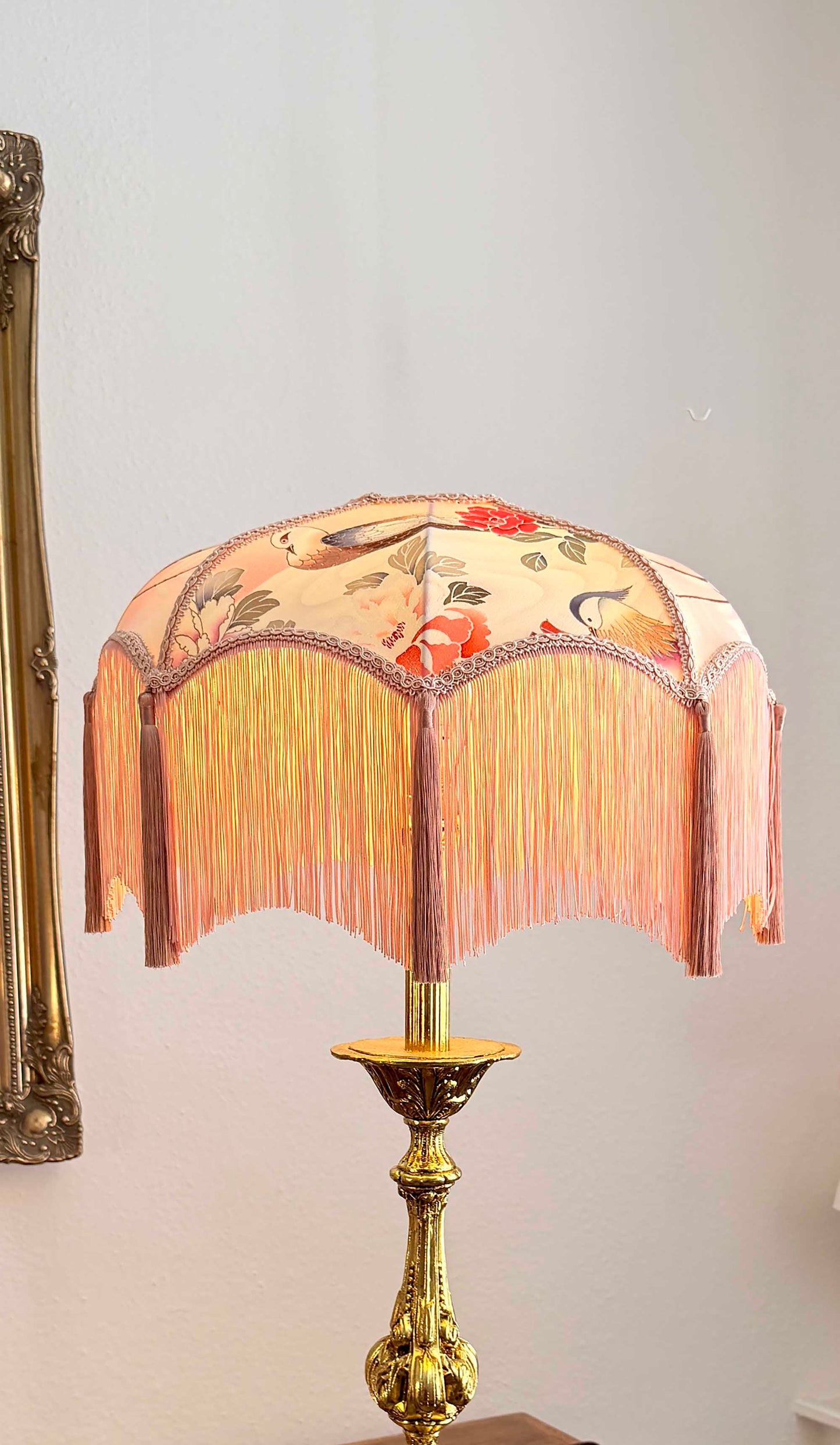 Petal Reverie – Handmade Japanese Kimono Silk Lampshade with Soft Fringe