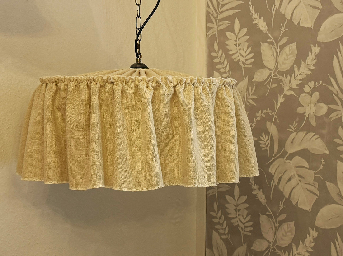 Large Ruffled Lampshade in Rough Raw Silk – Oatmeal