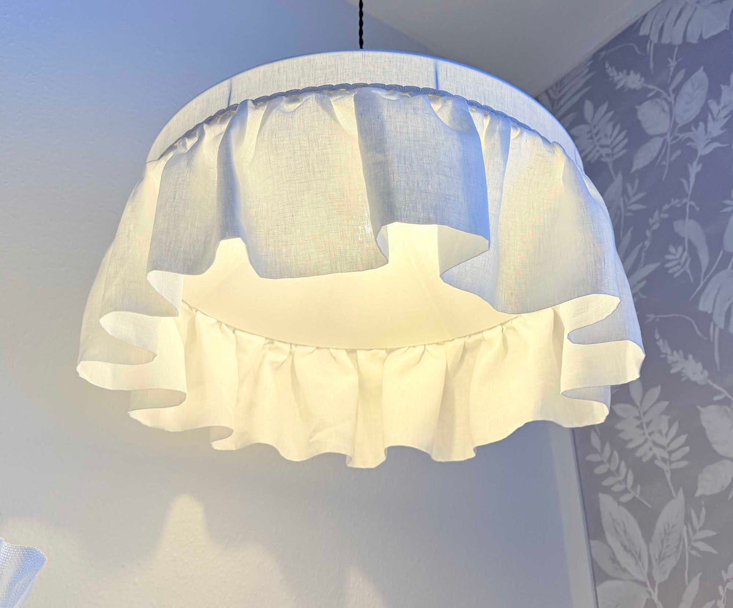 Handmade Ruffle linen lampshade off-white