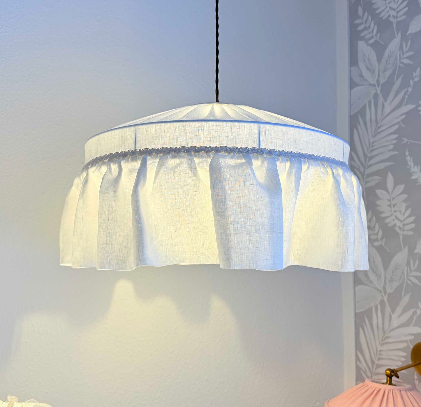 Handmade Ruffle linen lampshade off-white