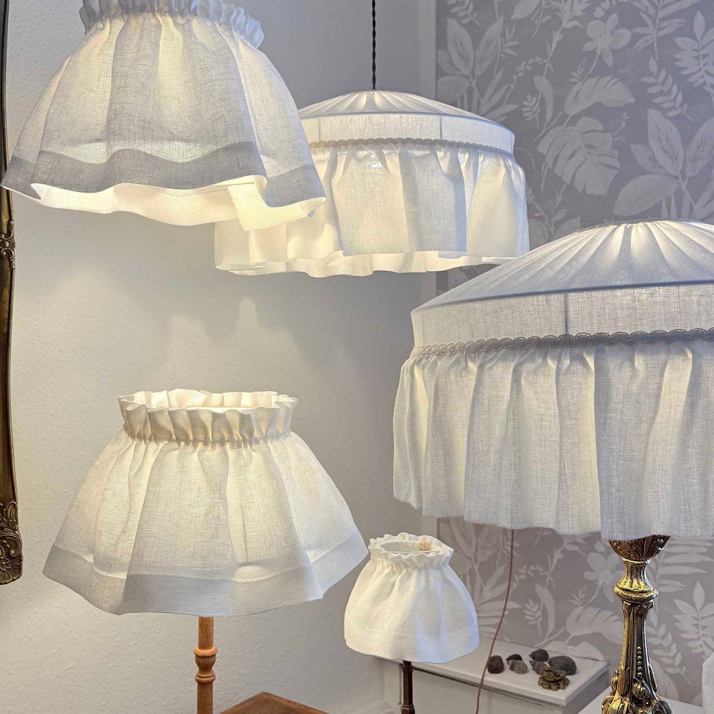 Handmade Ruffle linen lampshade off-white