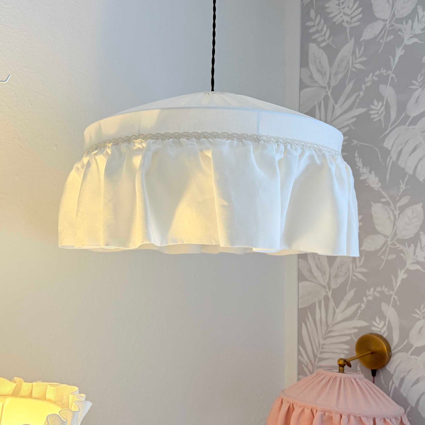 Handmade Ruffle linen lampshade off-white