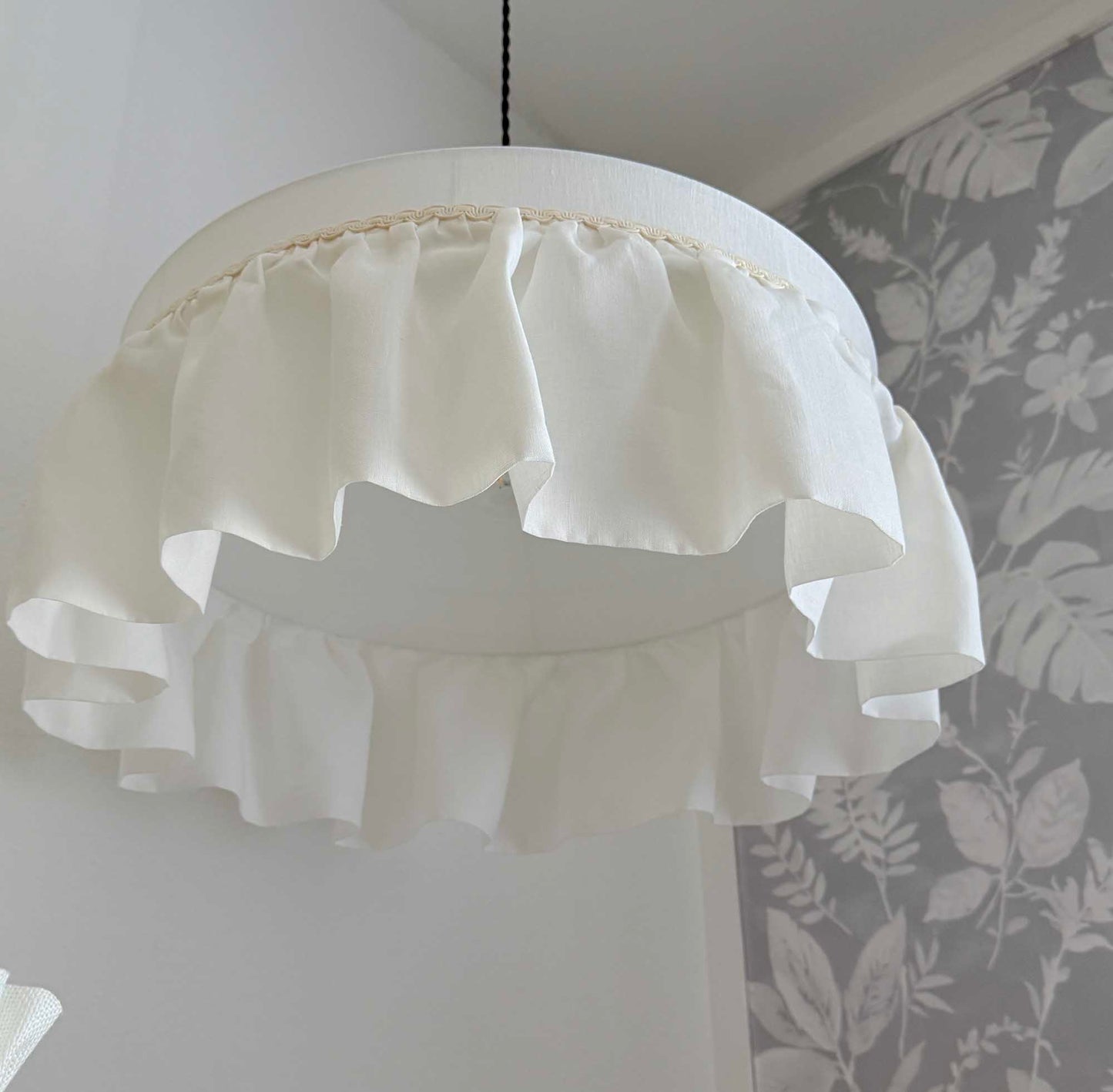Handmade Ruffle linen lampshade off-white