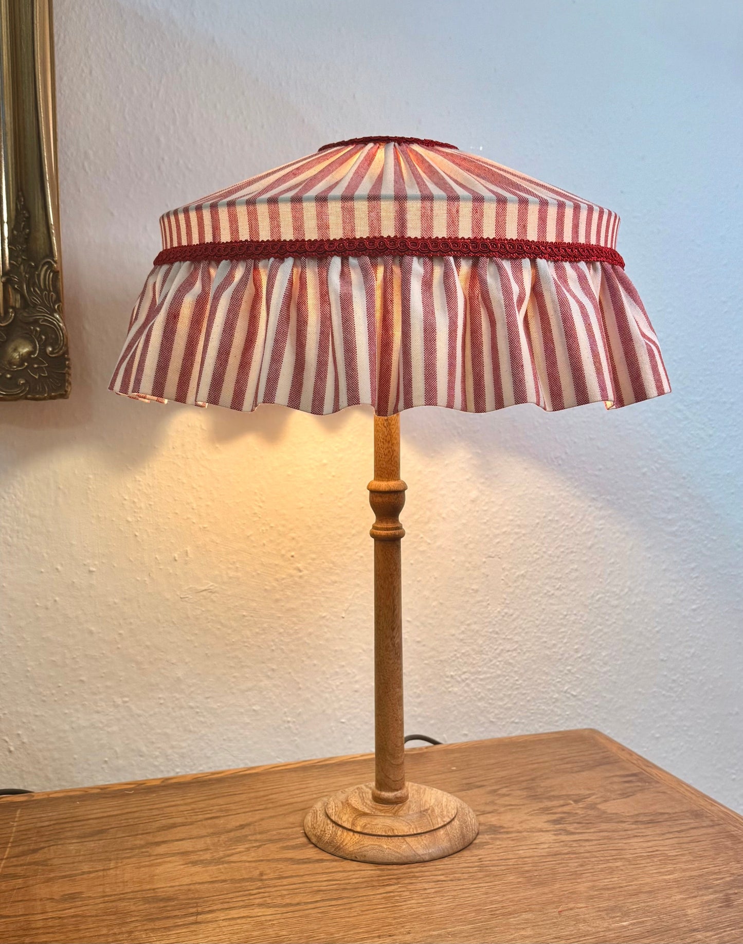 Handmade Ruffle lampshade red stripes cotton