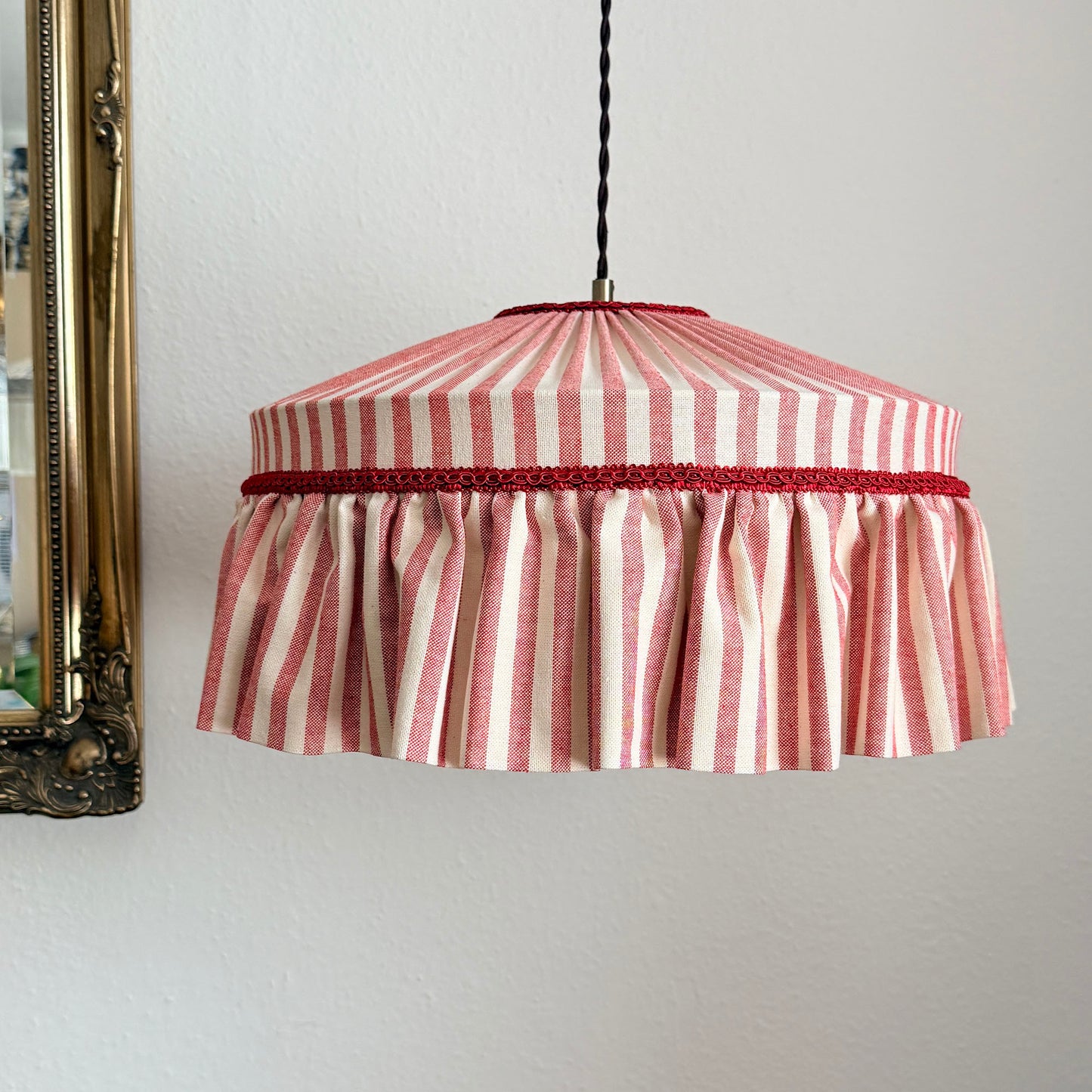 Handmade Ruffle lampshade red stripes cotton