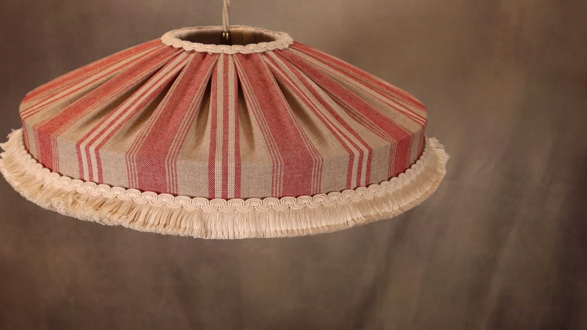 Handmade red striped rustic lampshade UK - MariaMarabellashades