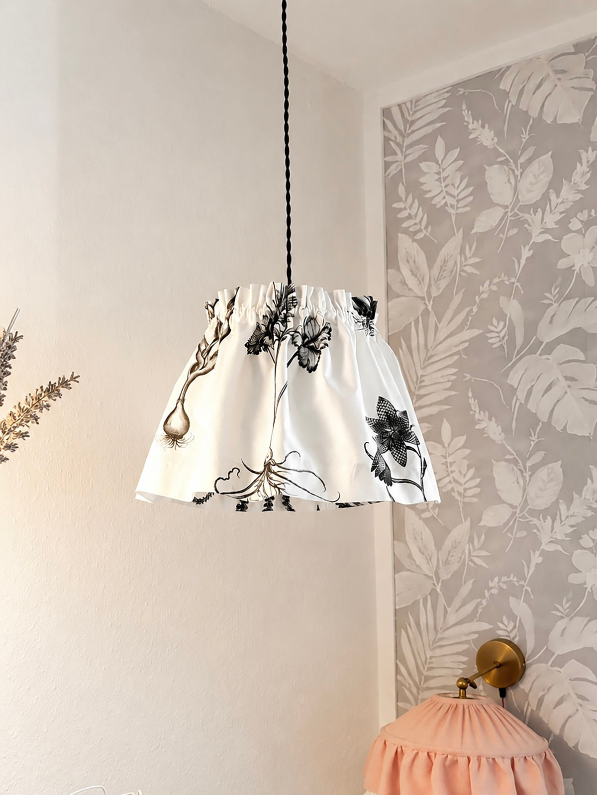 Schumacher Botanical Cotton Skirt Lampshade, Handmade Designer Fabric Shade