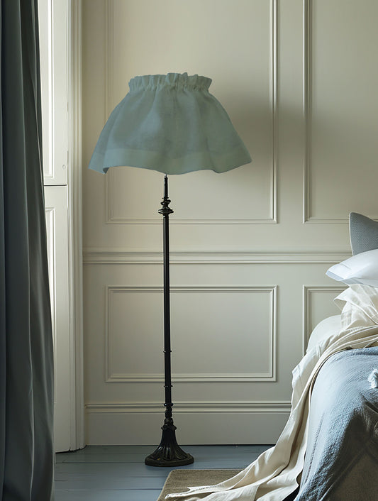 Removable Stone Blue Linen Skirt Ruffled Lampshade | Handmade English Cottage Style Lighting