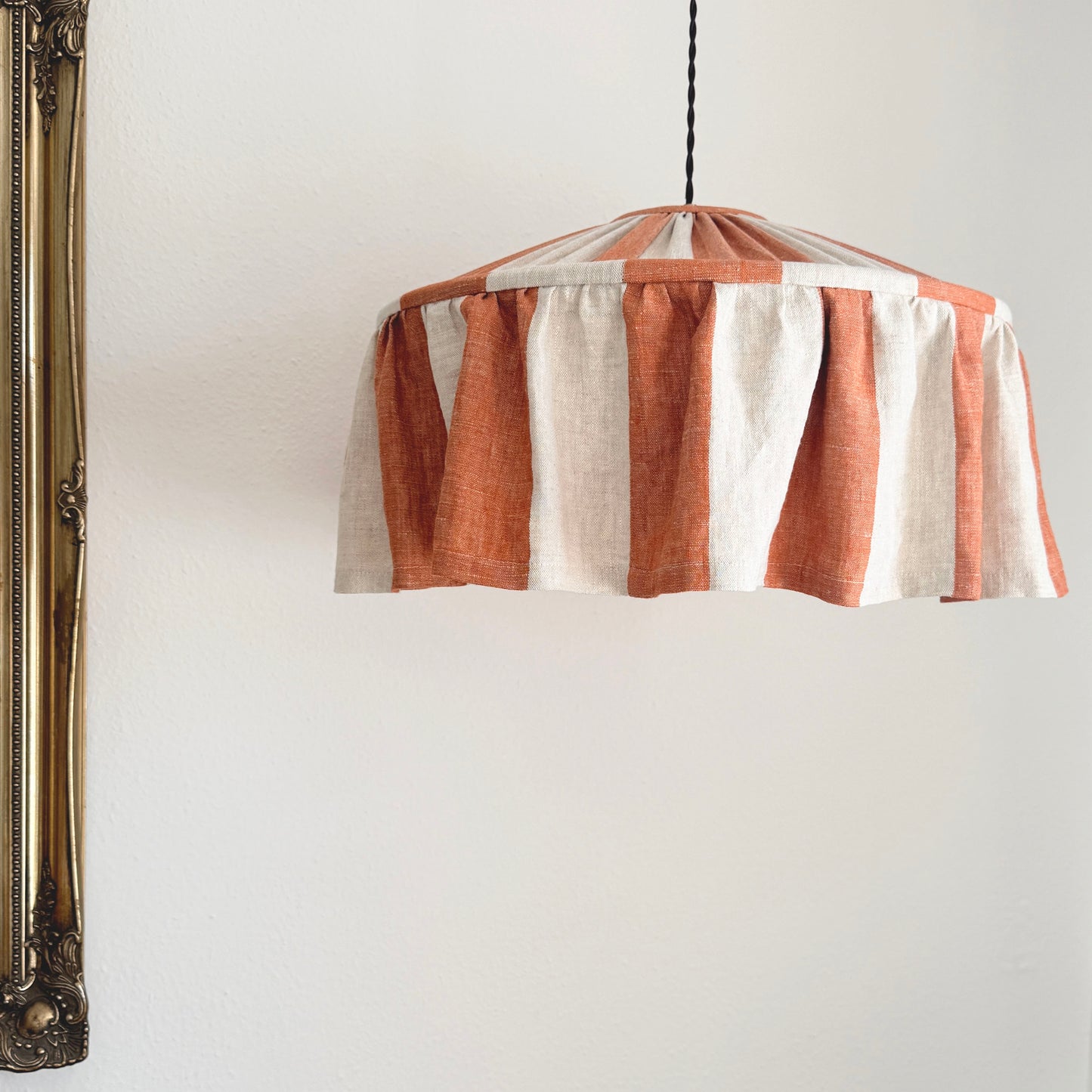 Terracotta Brick Linen Ruffled  Striped Lampshade