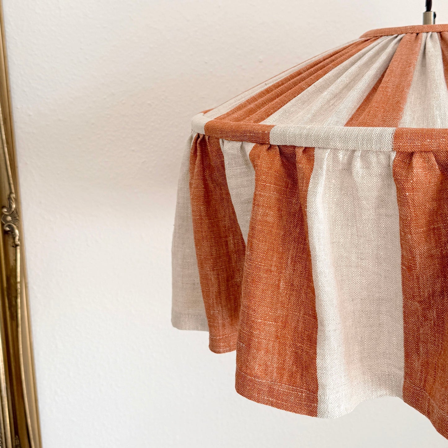Terracotta Brick Linen Ruffled  Striped Lampshade