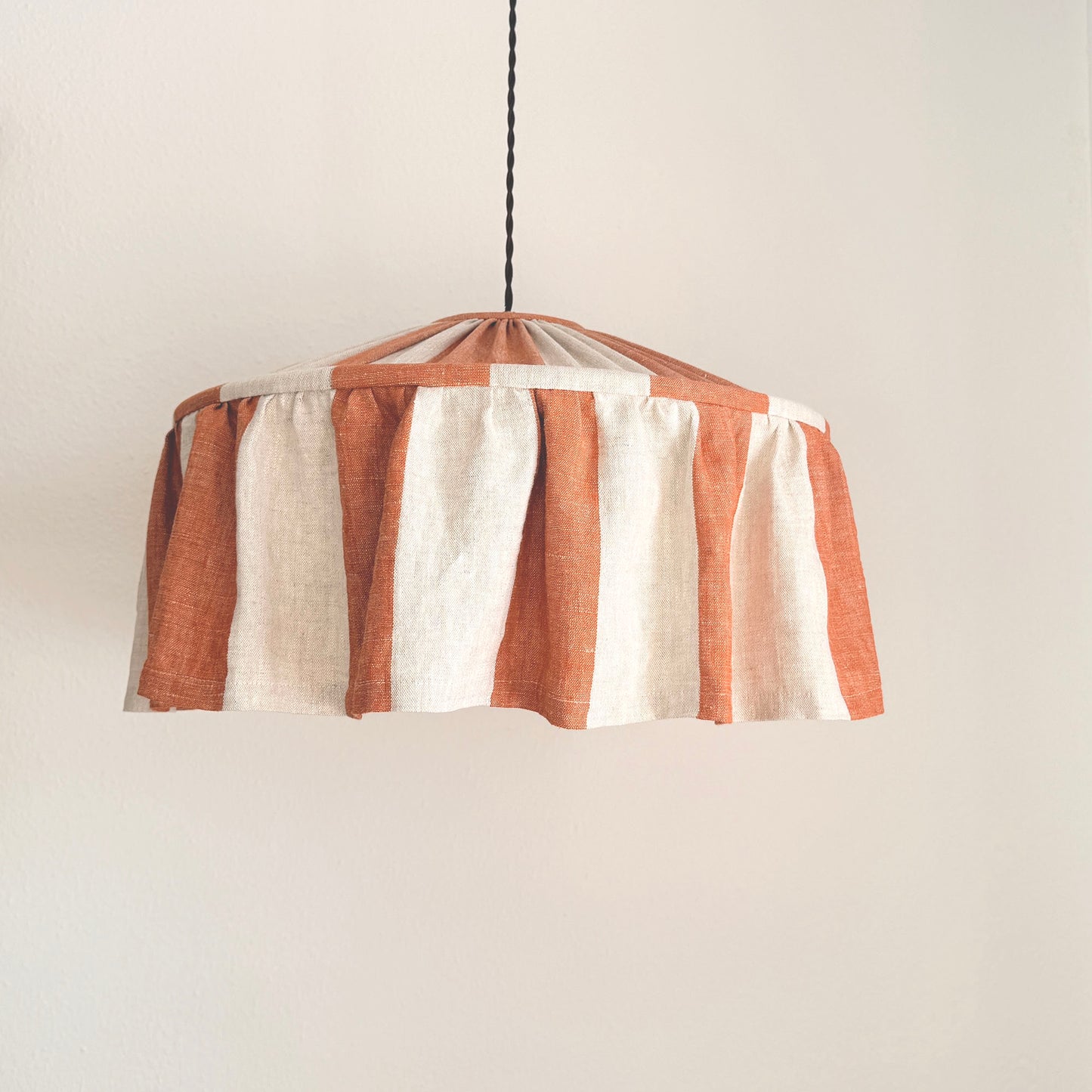 Terracotta Brick Linen Ruffled  Striped Lampshade