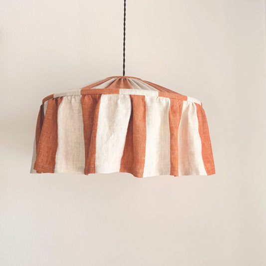 Terracotta Brick Linen Ruffled  Striped Lampshade