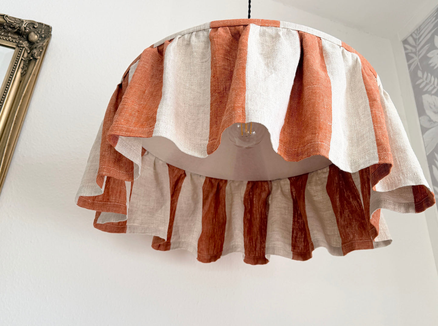 Terracotta Brick Linen Ruffled  Striped Lampshade