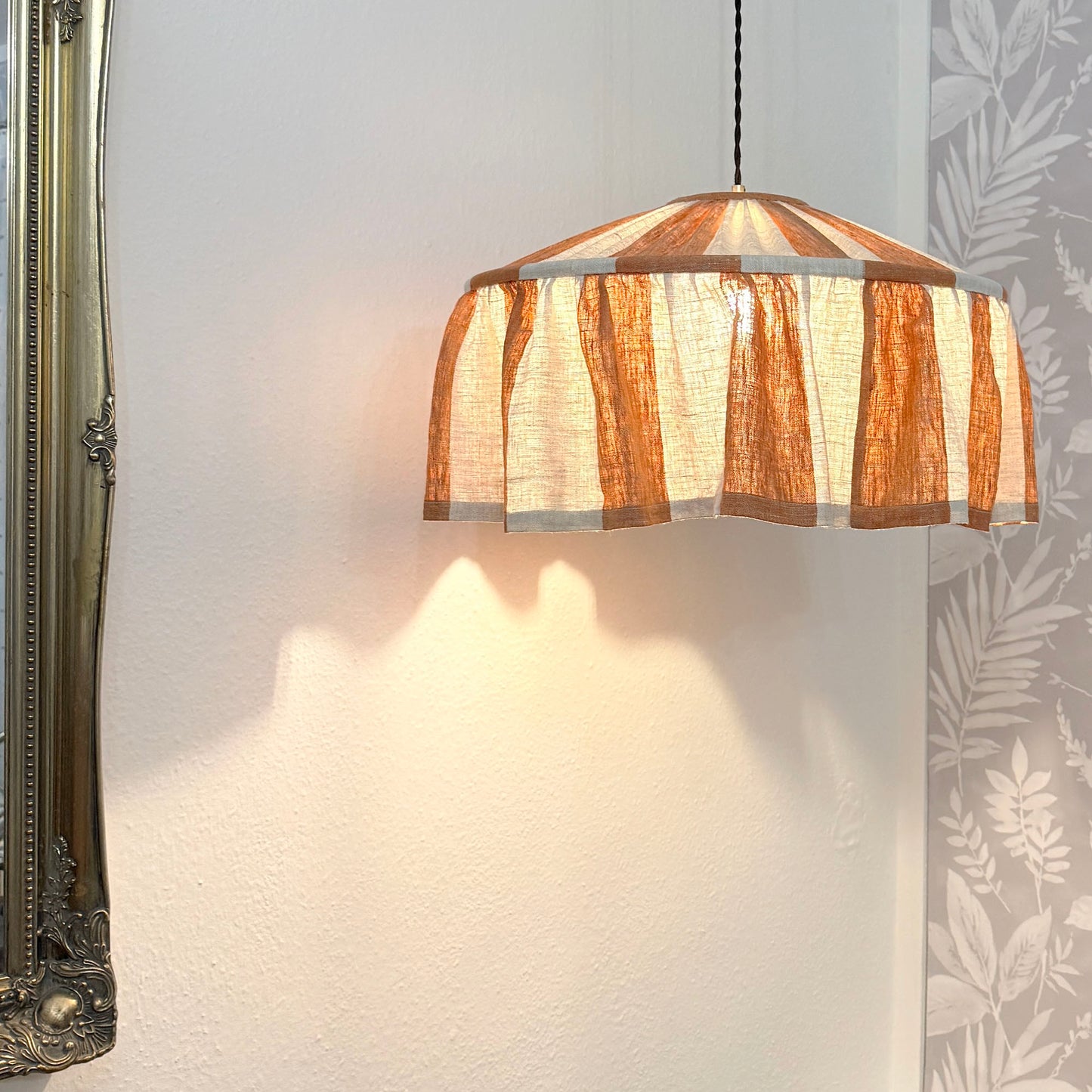 Terracotta Brick Linen Ruffled  Striped Lampshade