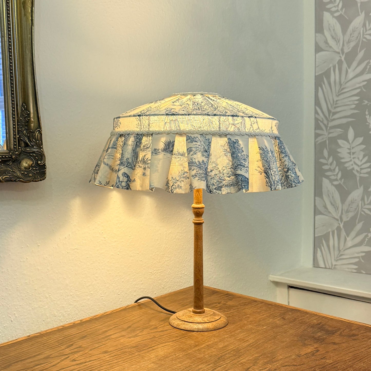 Ruffle Toile French Blue Cotton Lampshade