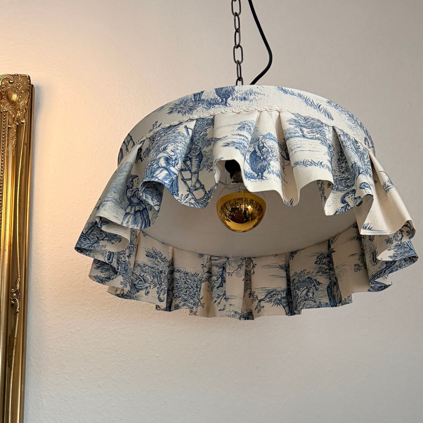 Ruffle Toile French Blue Cotton Lampshade