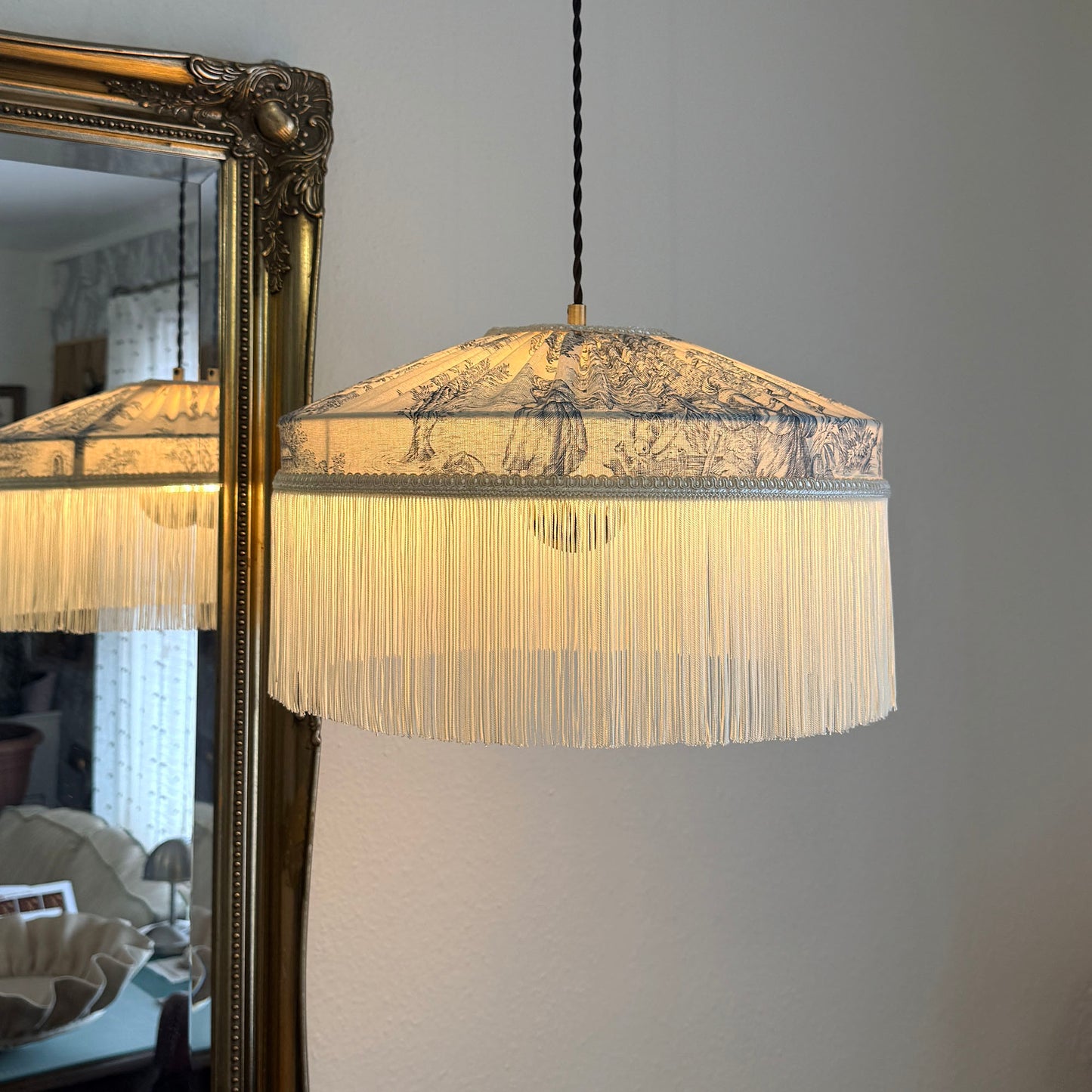French Blue Toile Fringed Lampshade