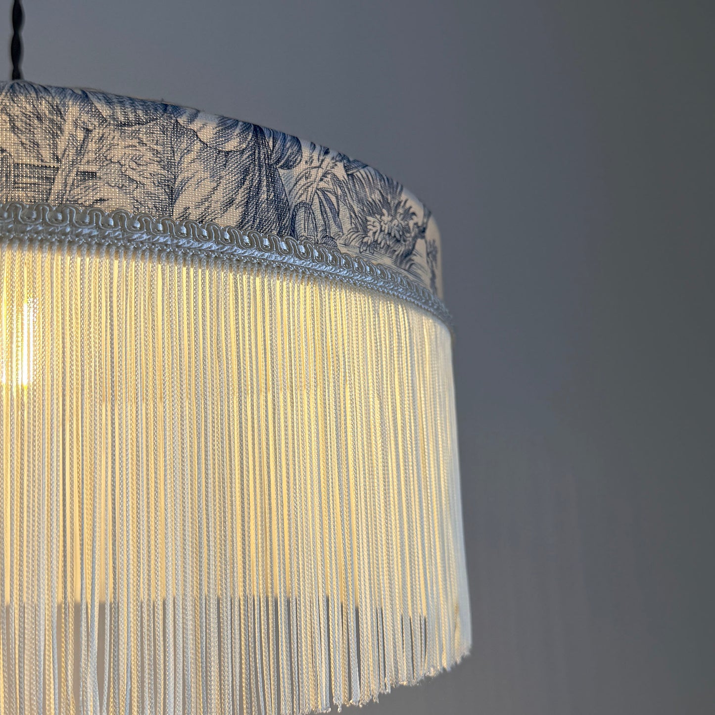 French Blue Toile Fringed Lampshade