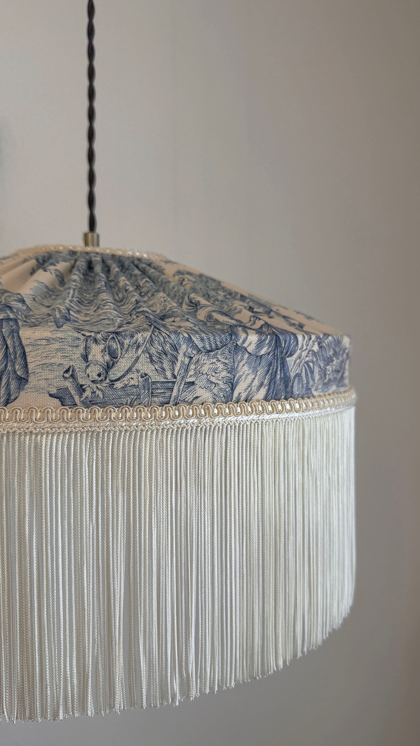 French Blue Toile Fringed Lampshade